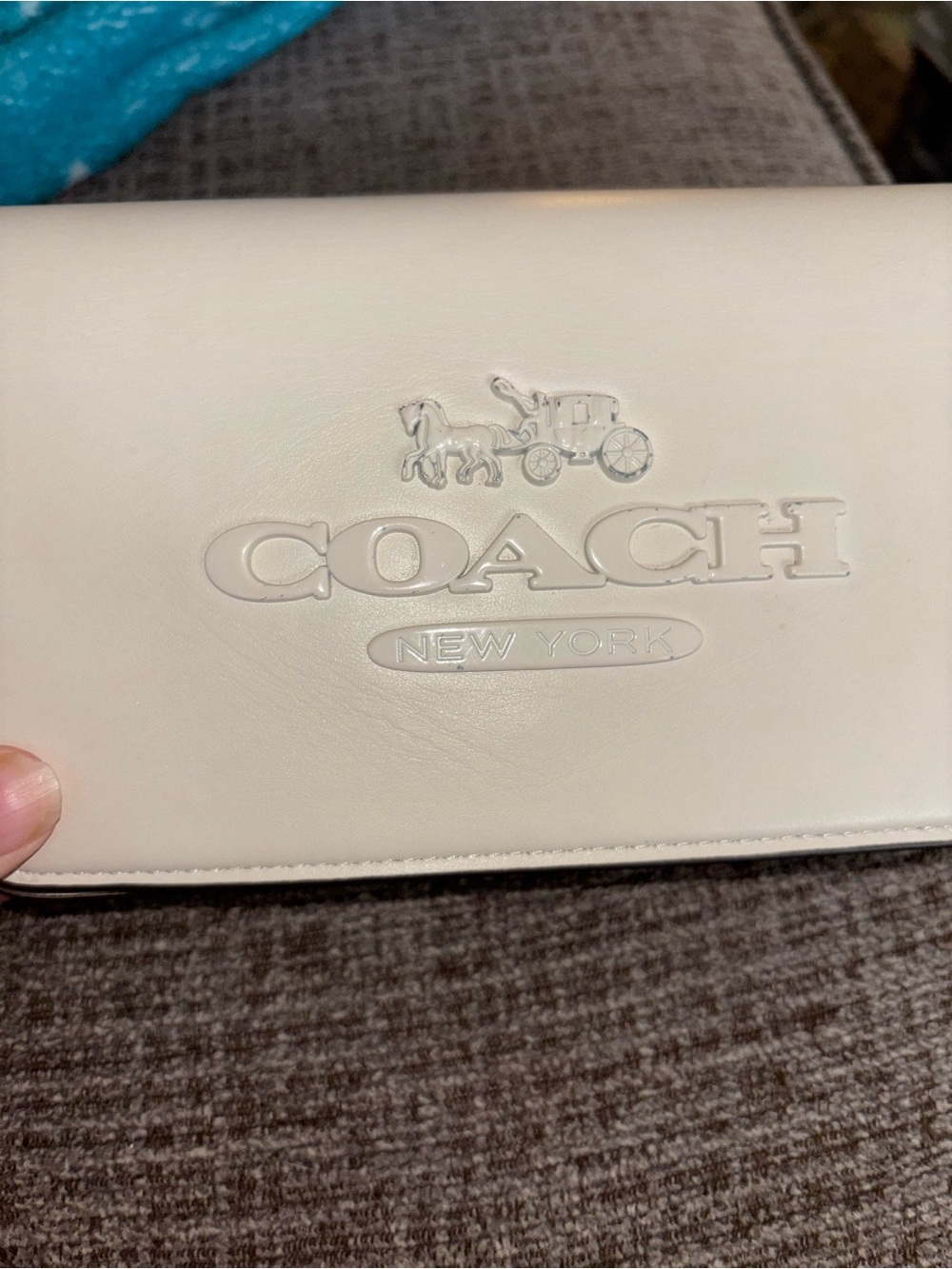Coach Cream Embossed Leather Wristlet Clutch